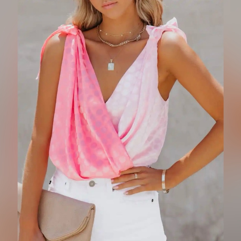 NWT Vici Pink Polka Dot Satin Bodysuit